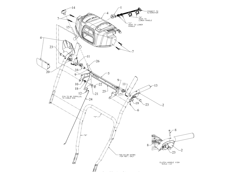 Handle Panel Diagram and Parts List for 2X24-INCH (31AM5BTR710)(2018) Cub Cadet Snow Blower